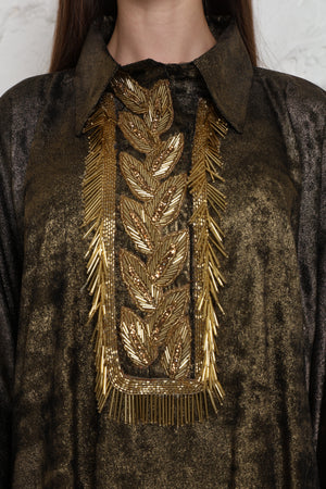 Bronze Embroidered Metalic Georgette Kaftan