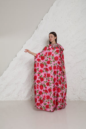 Pink Crepe Satin Evening Kaftan