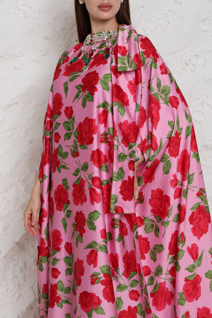 Pink Crepe Satin Evening Kaftan