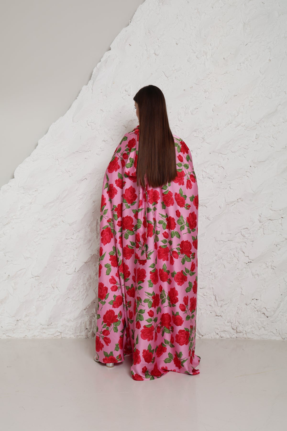 Pink Crepe Satin Evening Kaftan