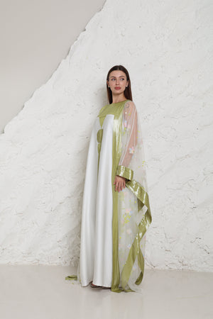 Off White Embroidered Organza Kaftan