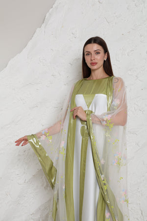 Off White Embroidered Organza Kaftan