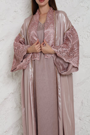 Pink Cut-Out Metalic Georgette Abaya