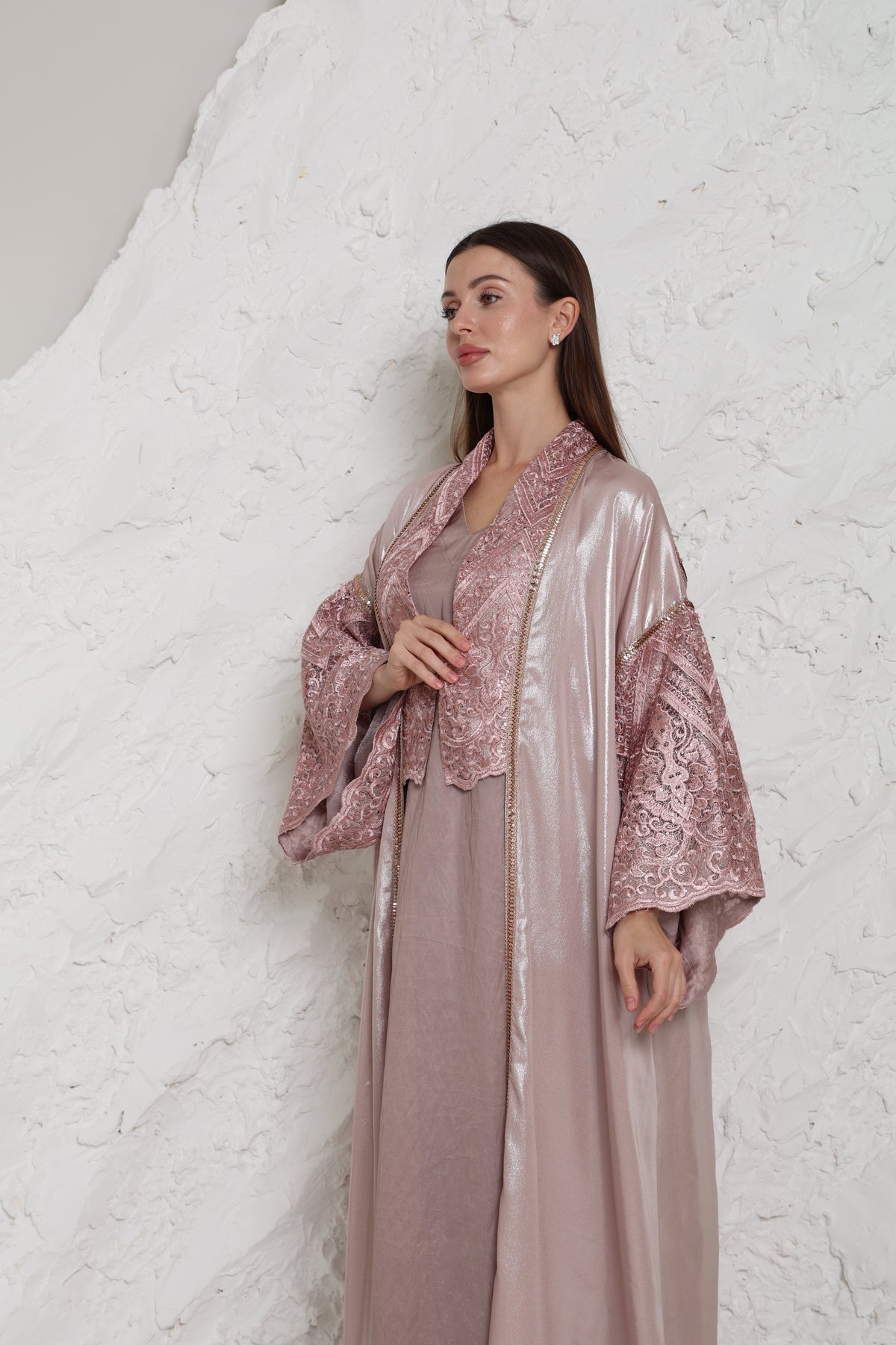 Pink Cut-Out Metalic Georgette Abaya