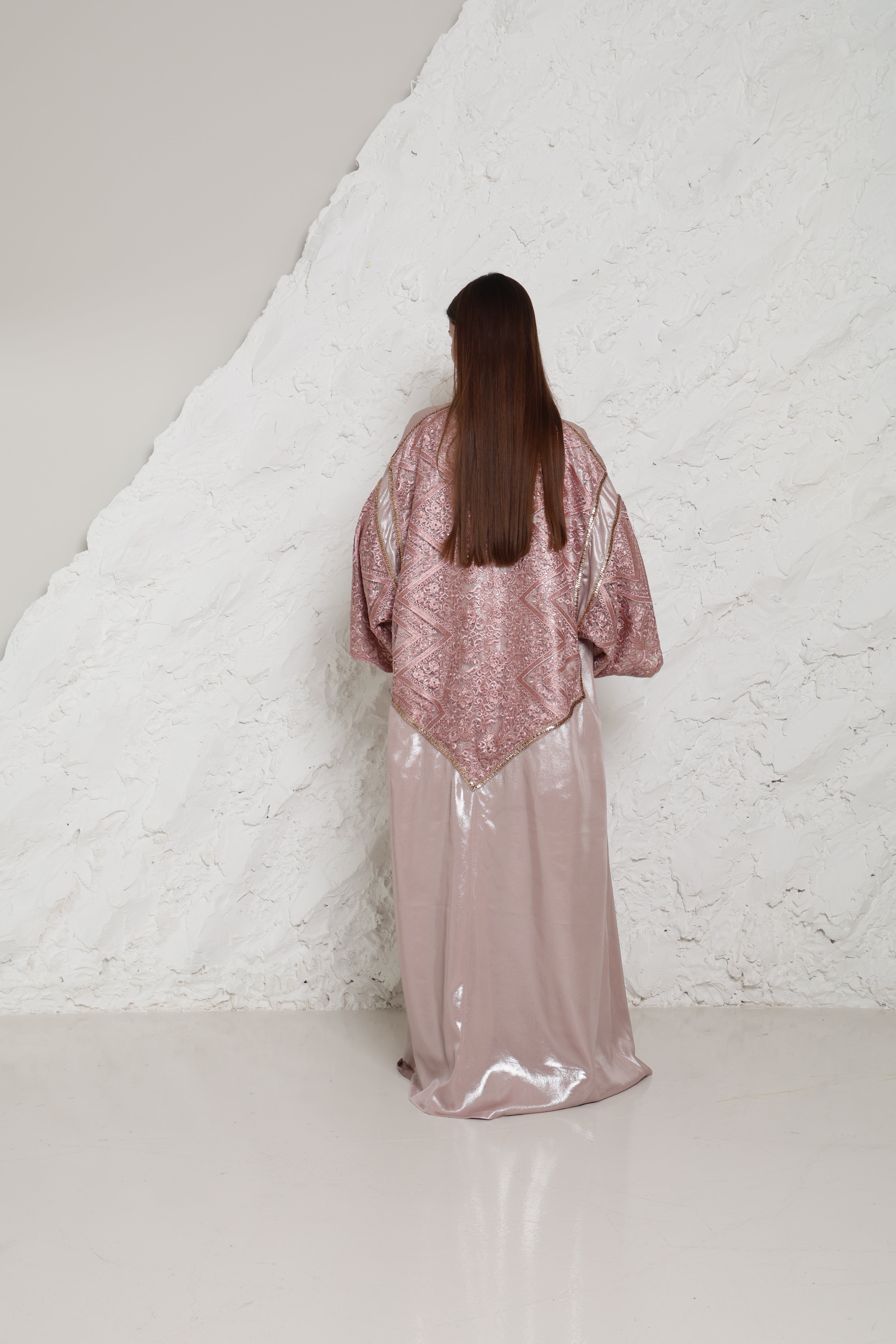 Pink Cut-Out Metalic Georgette Abaya
