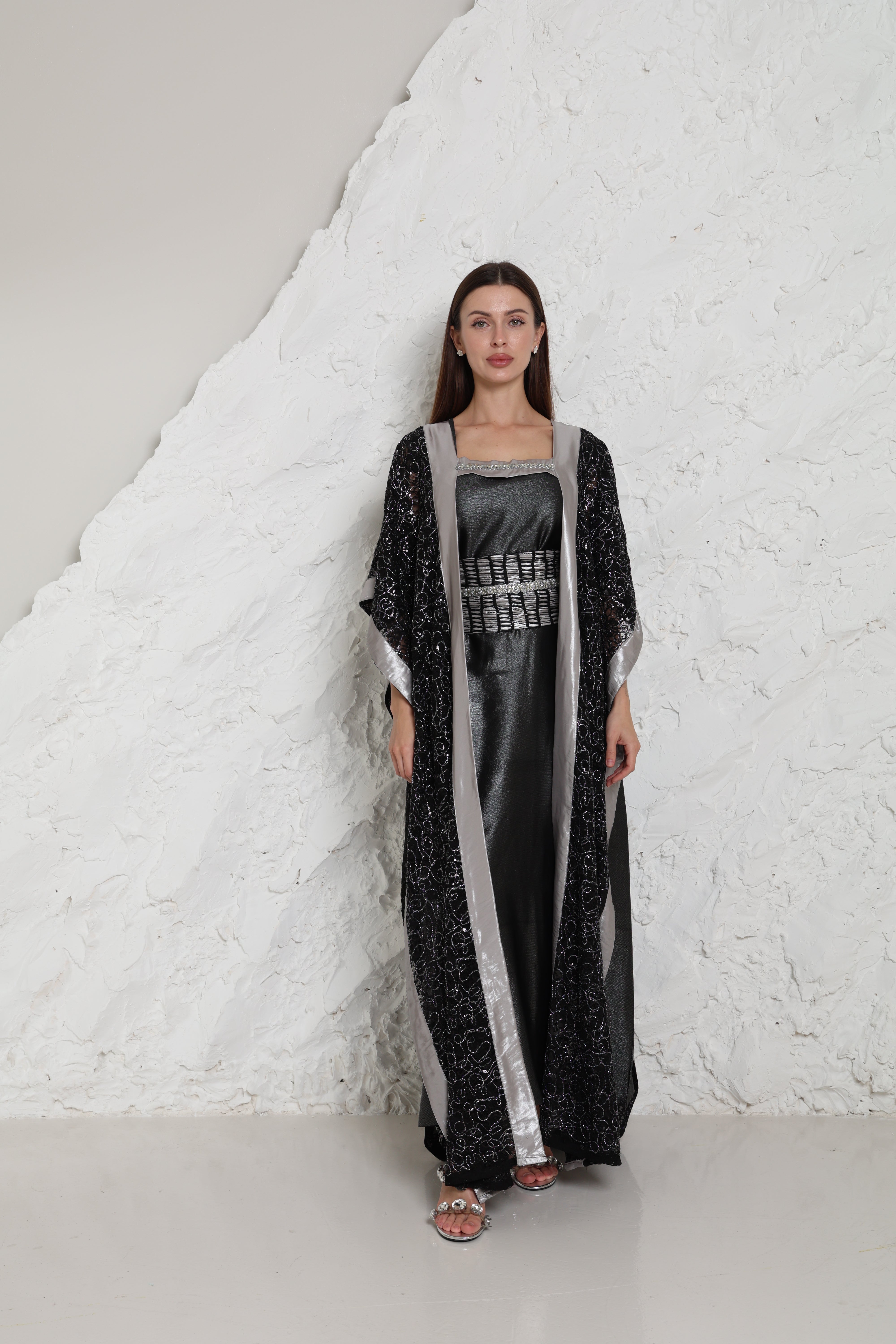 Black Embroidered Dantel Kaftan