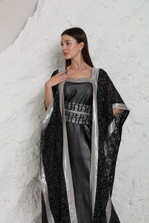Black Embroidered Dantel Kaftan