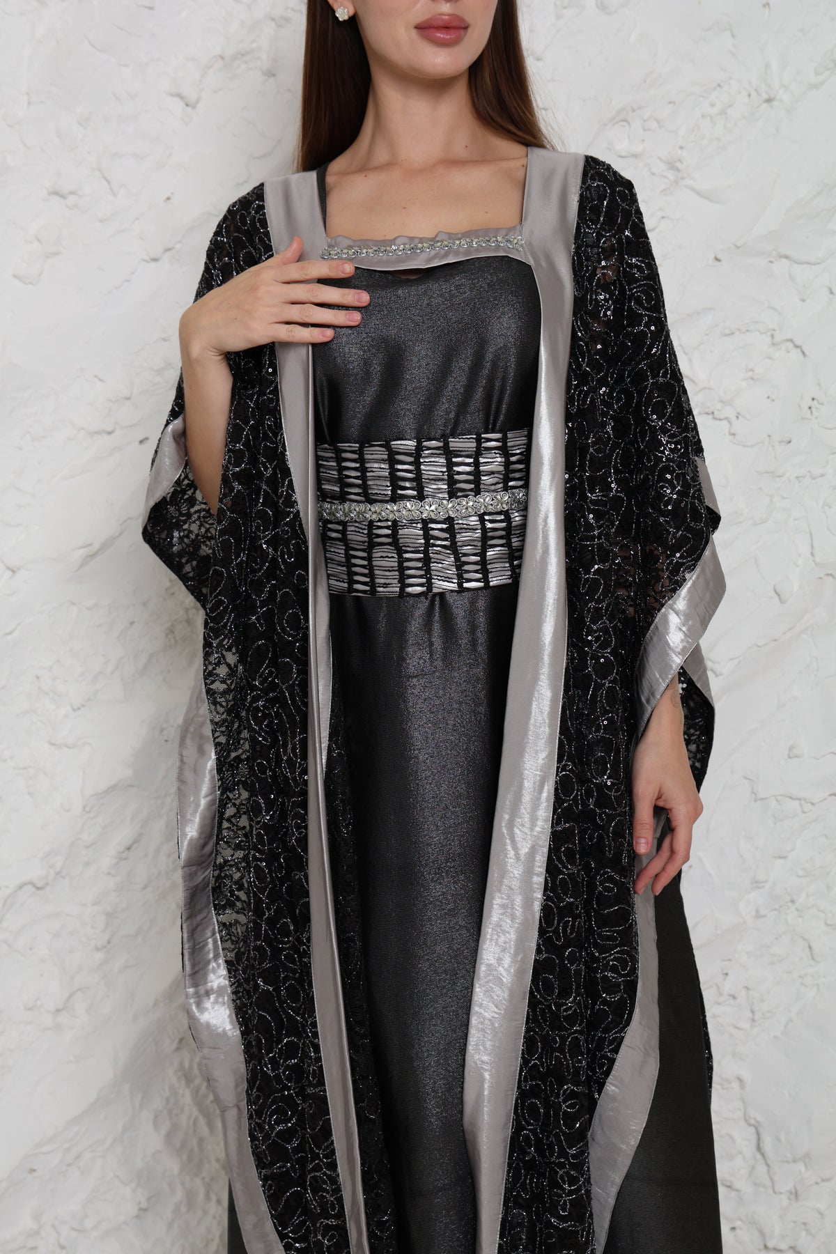 Black Embroidered Dantel Kaftan