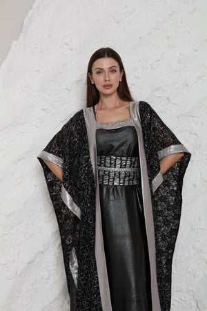 Black Embroidered Dantel Kaftan