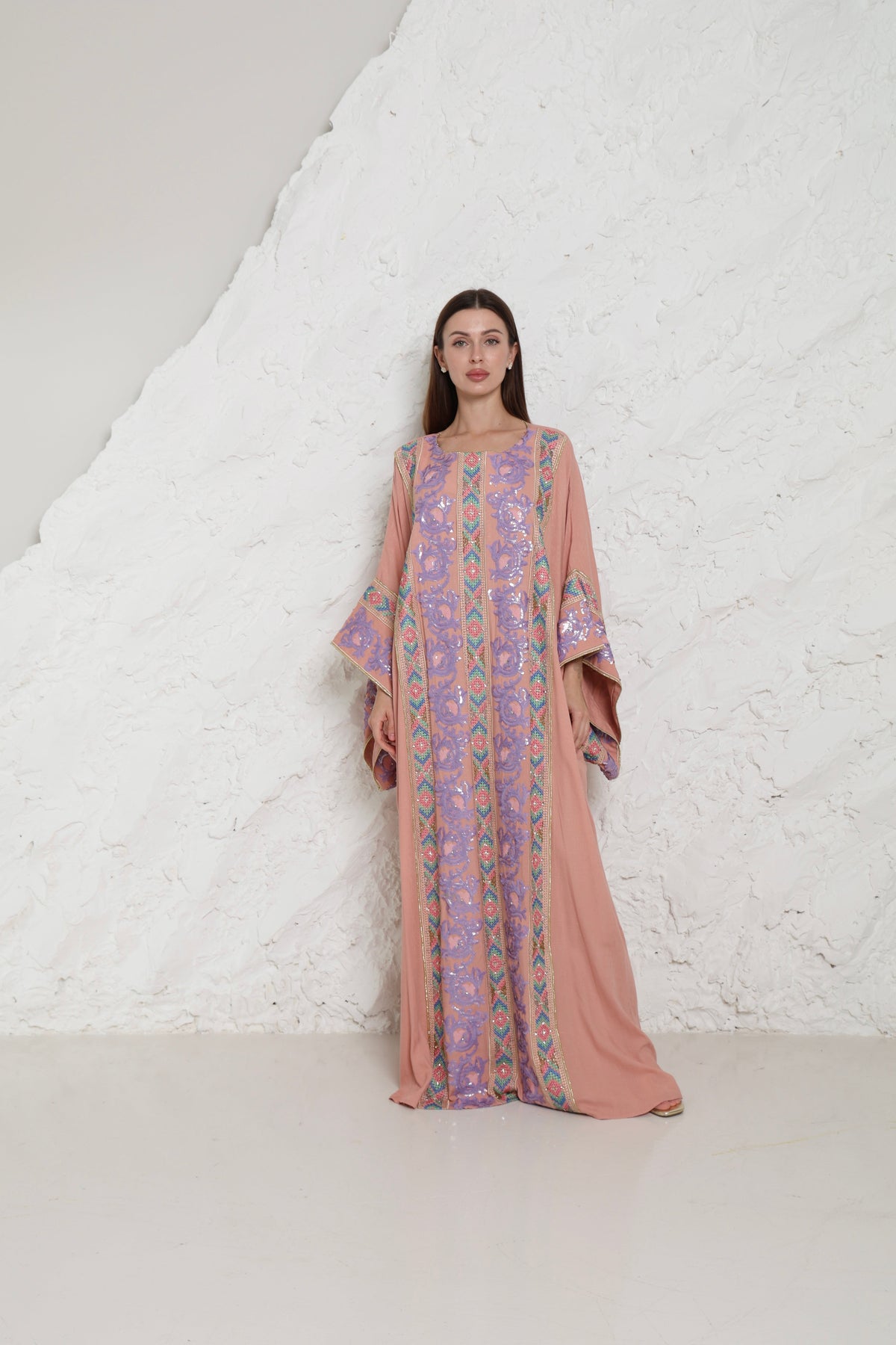 Pink Embroidered Crepe Kaftan