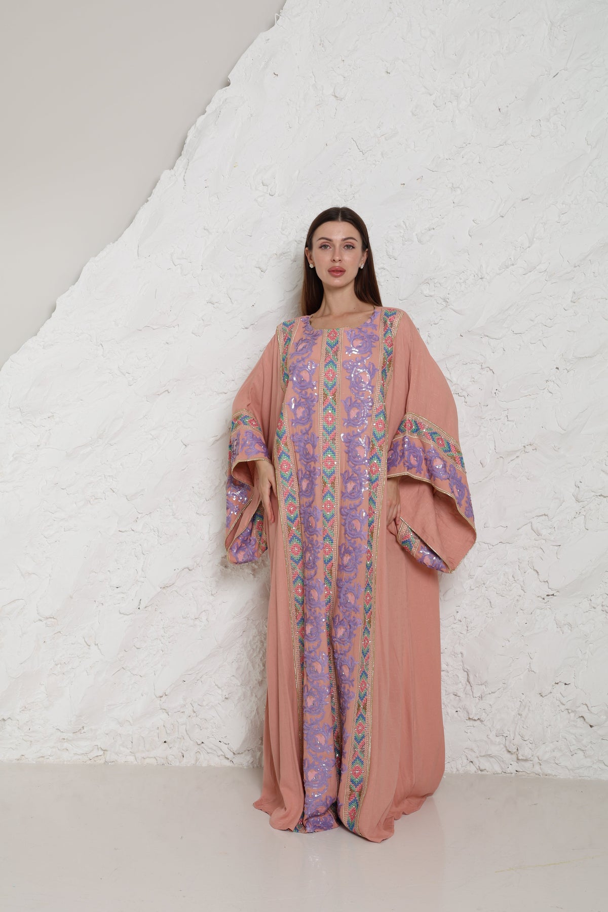 Pink Embroidered Crepe Kaftan