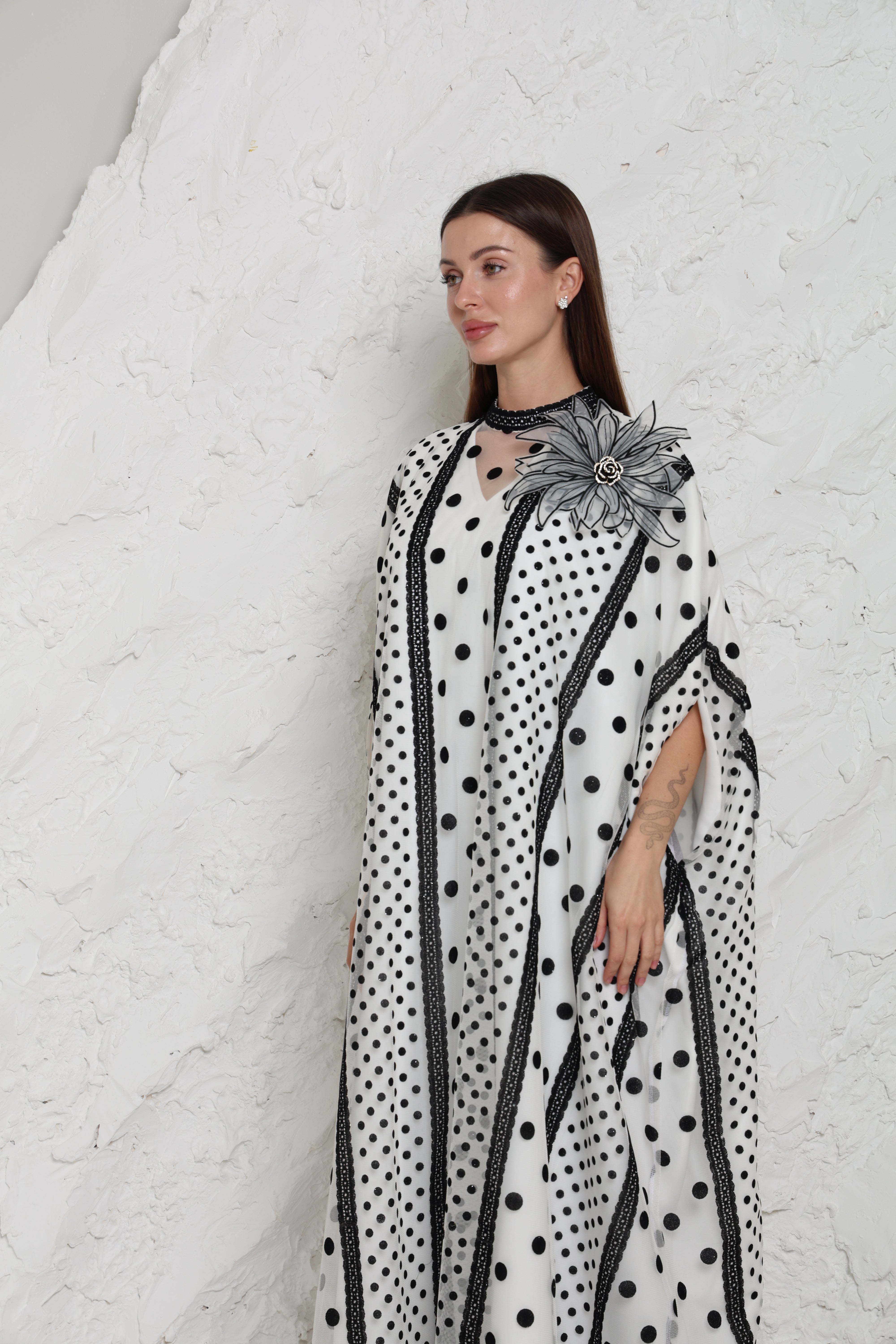 White Cut-Out Tulle Kaftan