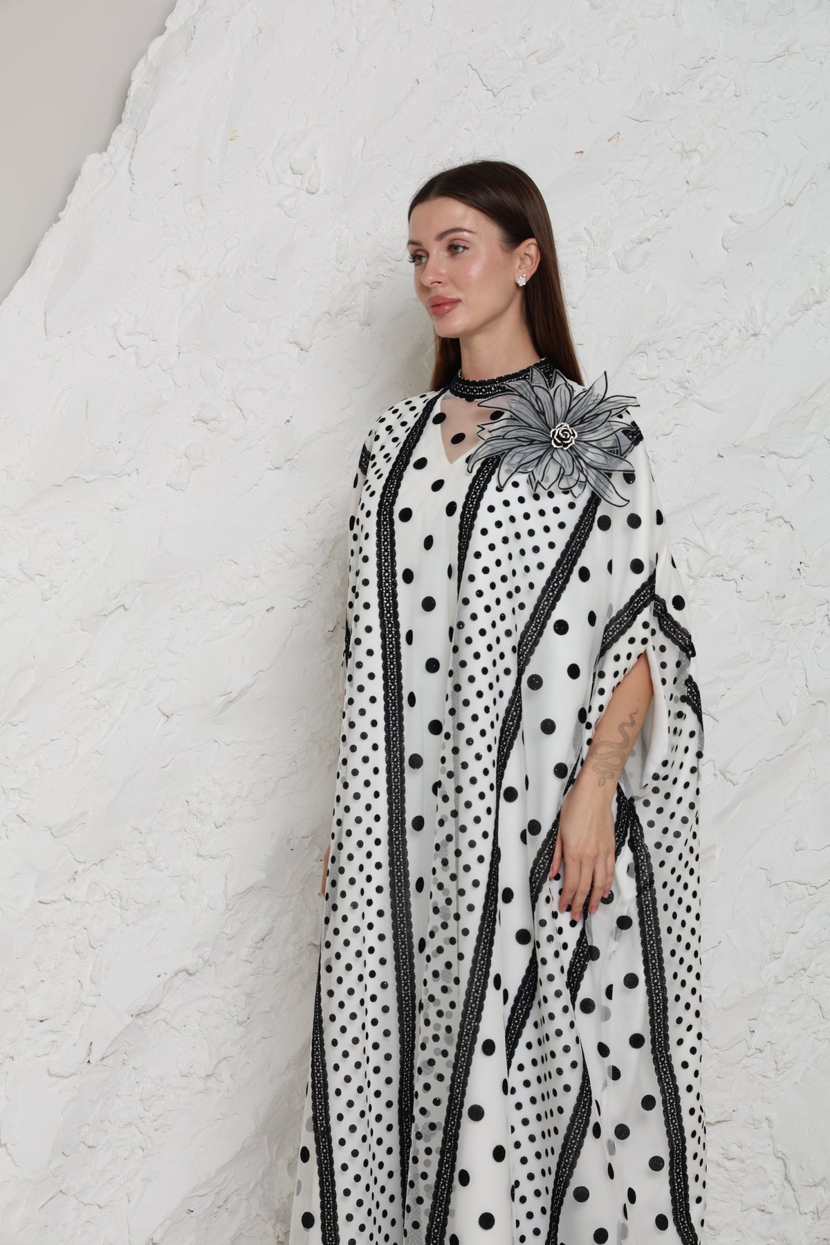 White Cut-Out Tulle Kaftan