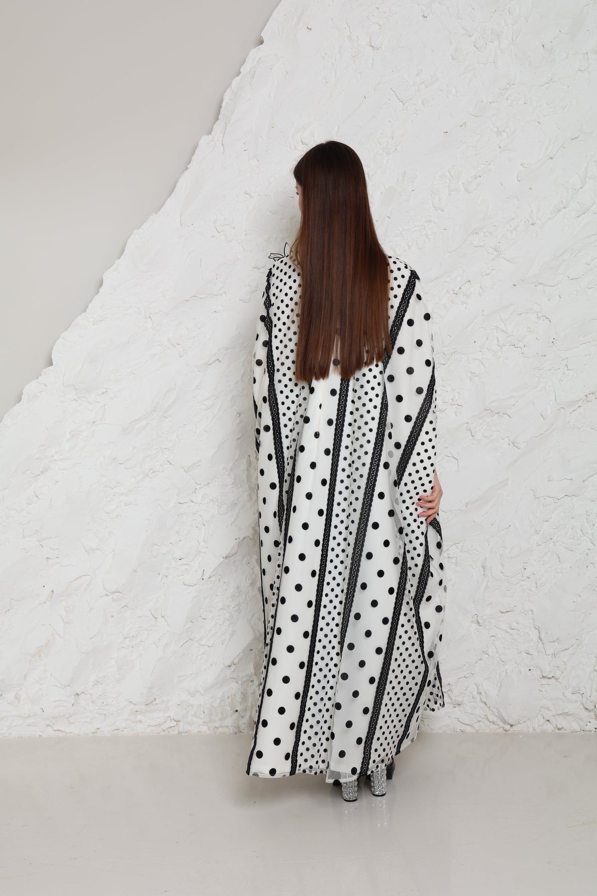 White Cut-Out Tulle Kaftan