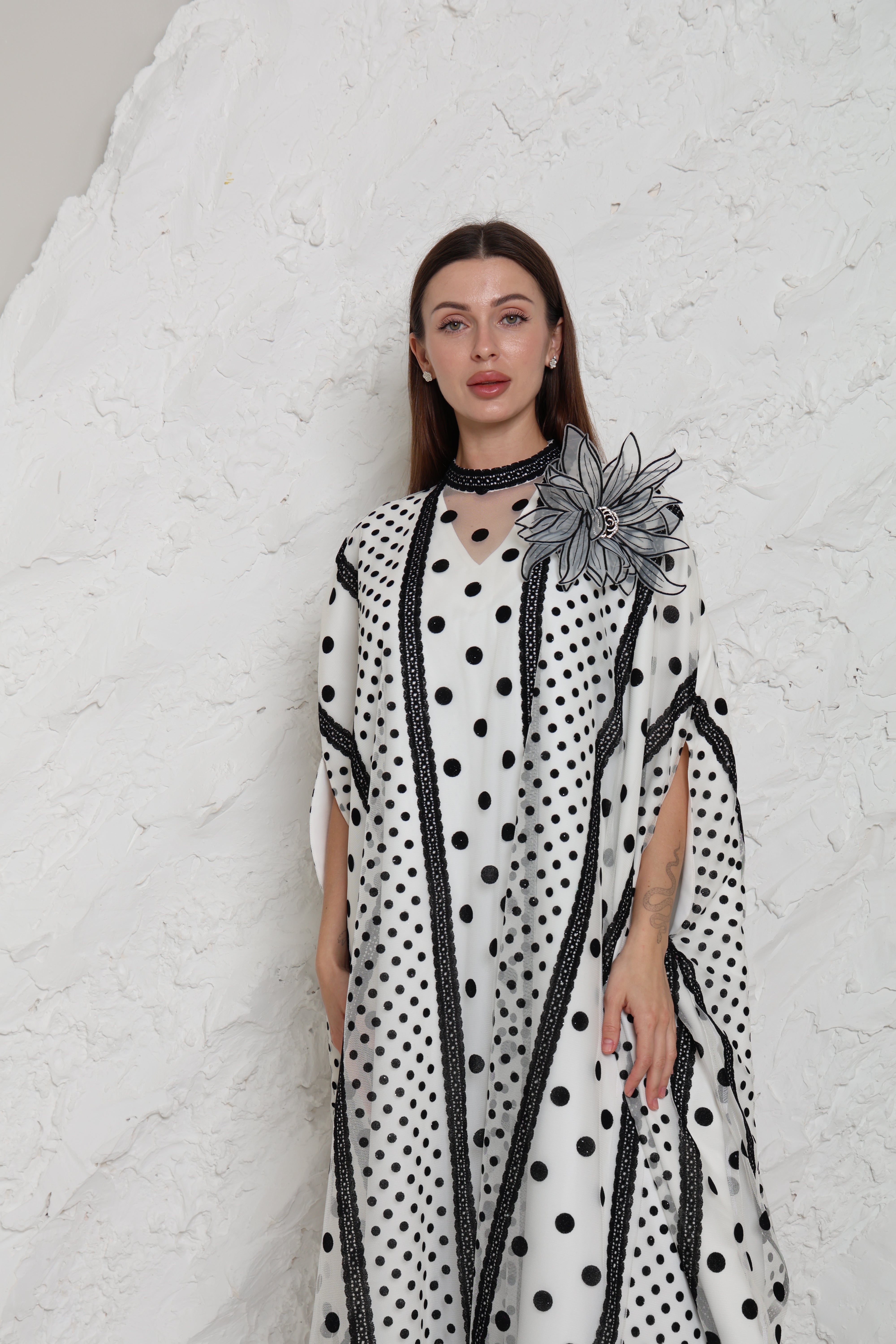 White Cut-Out Tulle Kaftan