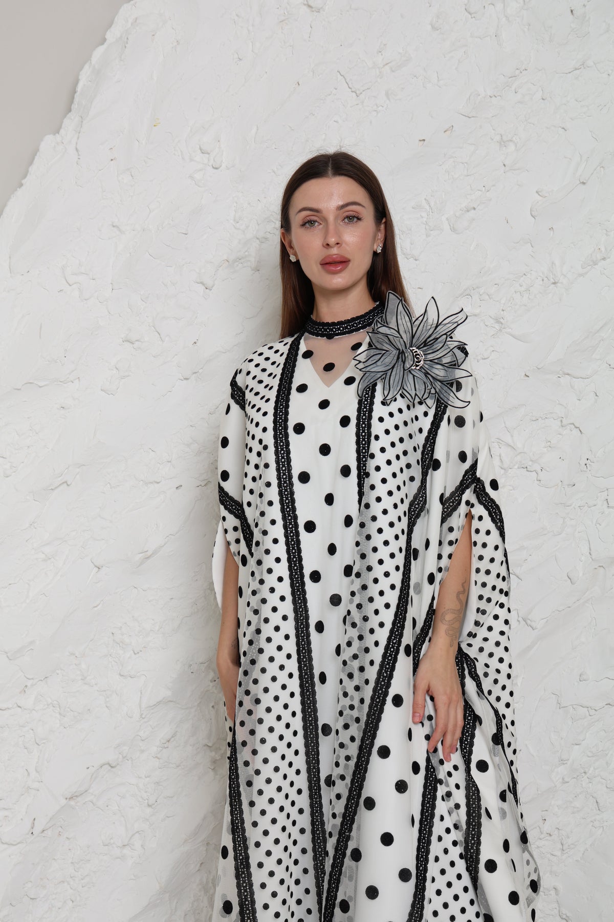 White Cut-Out Tulle Kaftan