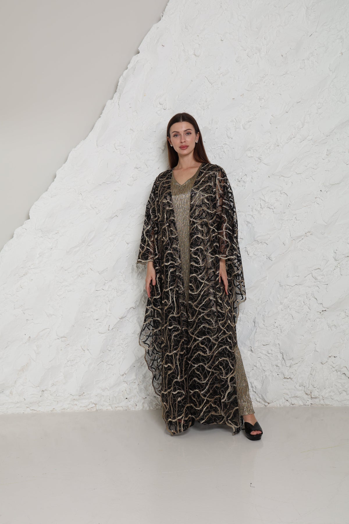 Black Embroidered Tulle Abaya