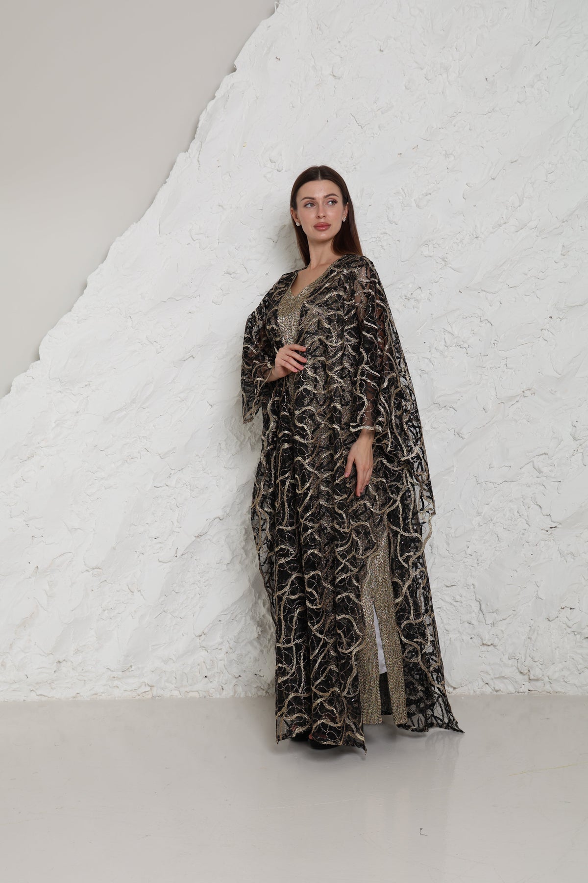 Black Embroidered Tulle Abaya