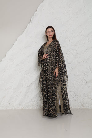 Black Embroidered Tulle Abaya