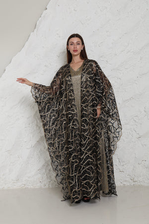 Black Embroidered Tulle Abaya