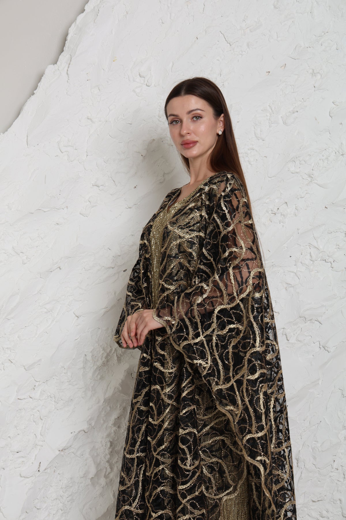 Black Embroidered Tulle Abaya