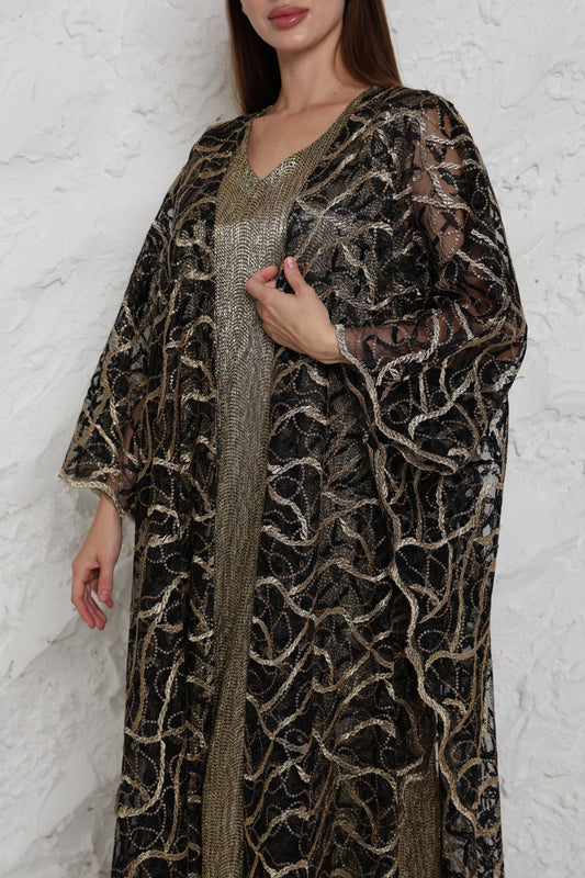 Black Embroidered Tulle Abaya
