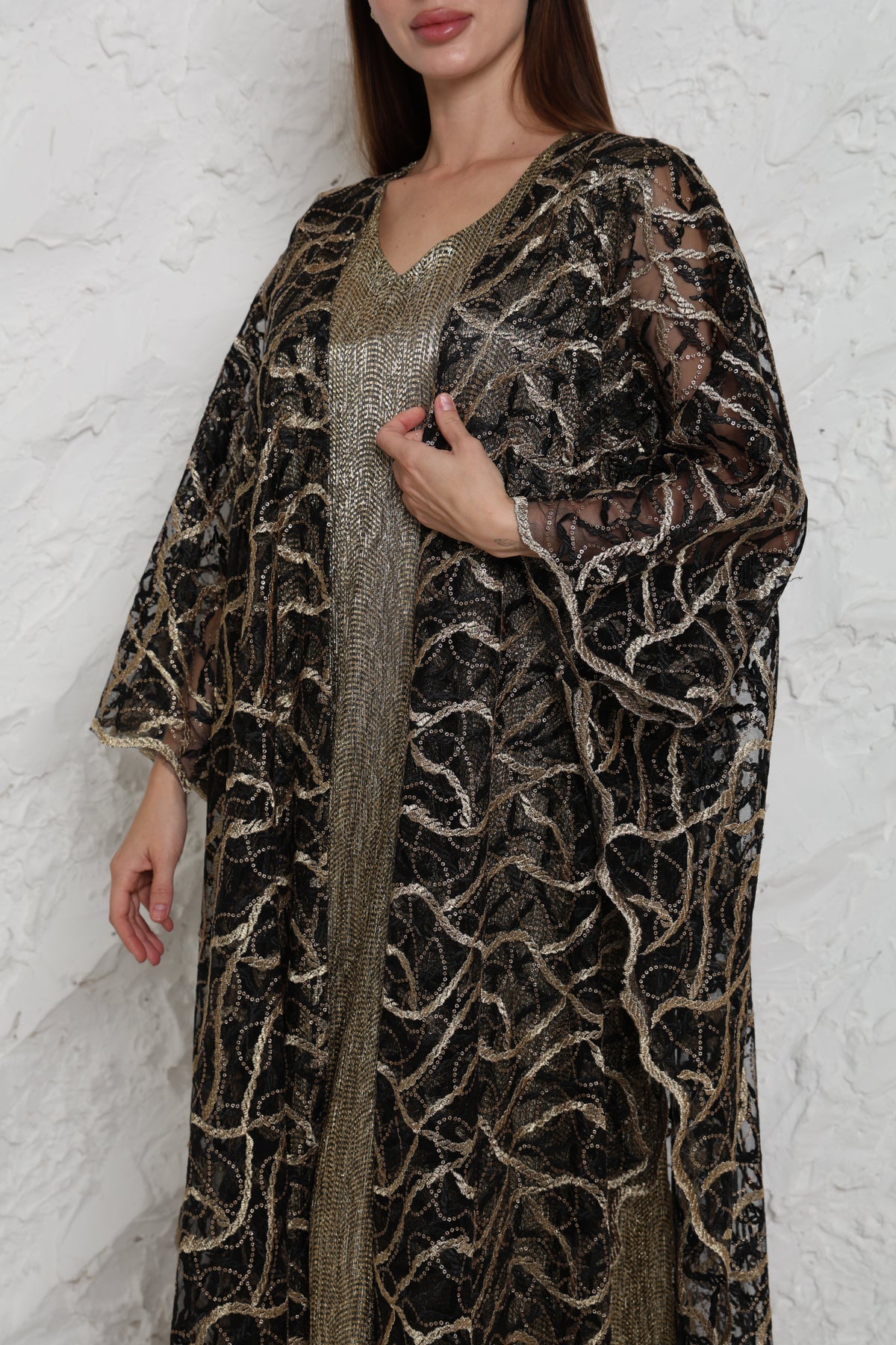 Black Embroidered Tulle Abaya