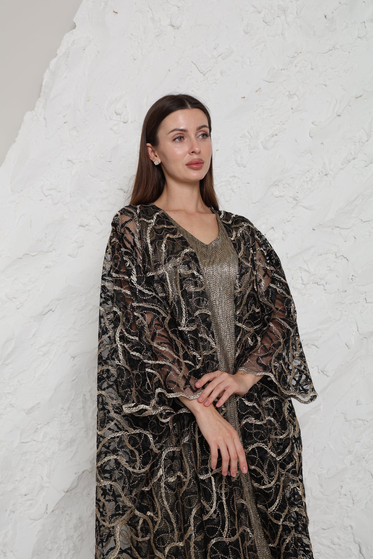 Black Embroidered Tulle Abaya