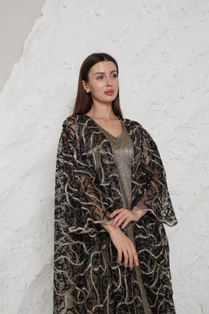 Black Embroidered Tulle Abaya