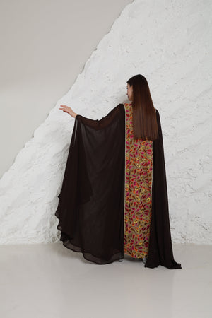 Brown Embroidered Georgette Kaftan