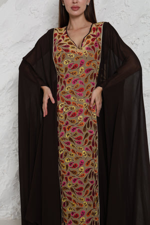 Brown Embroidered Georgette Kaftan