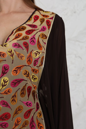 Brown Embroidered Georgette Kaftan