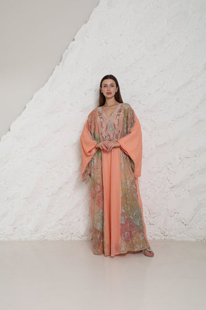 Peach Embroidered Cotton Kaftan