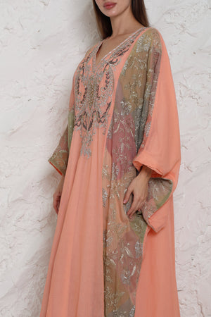 Peach Embroidered Cotton Kaftan
