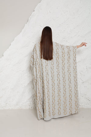 Grey Embroidered Linen Abaya