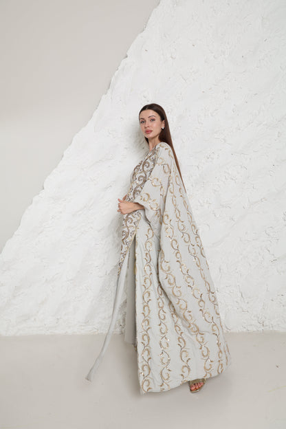 Grey Embroidered Linen Abaya