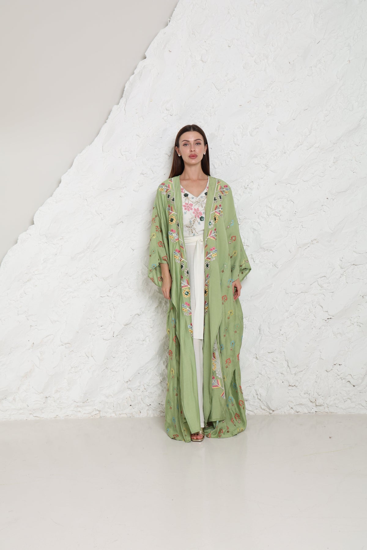 Light Green Embroidered Linen Abaya