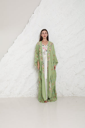 Light Green Embroidered Linen Abaya