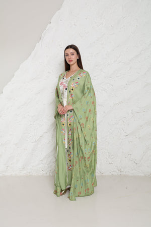Light Green Embroidered Linen Abaya