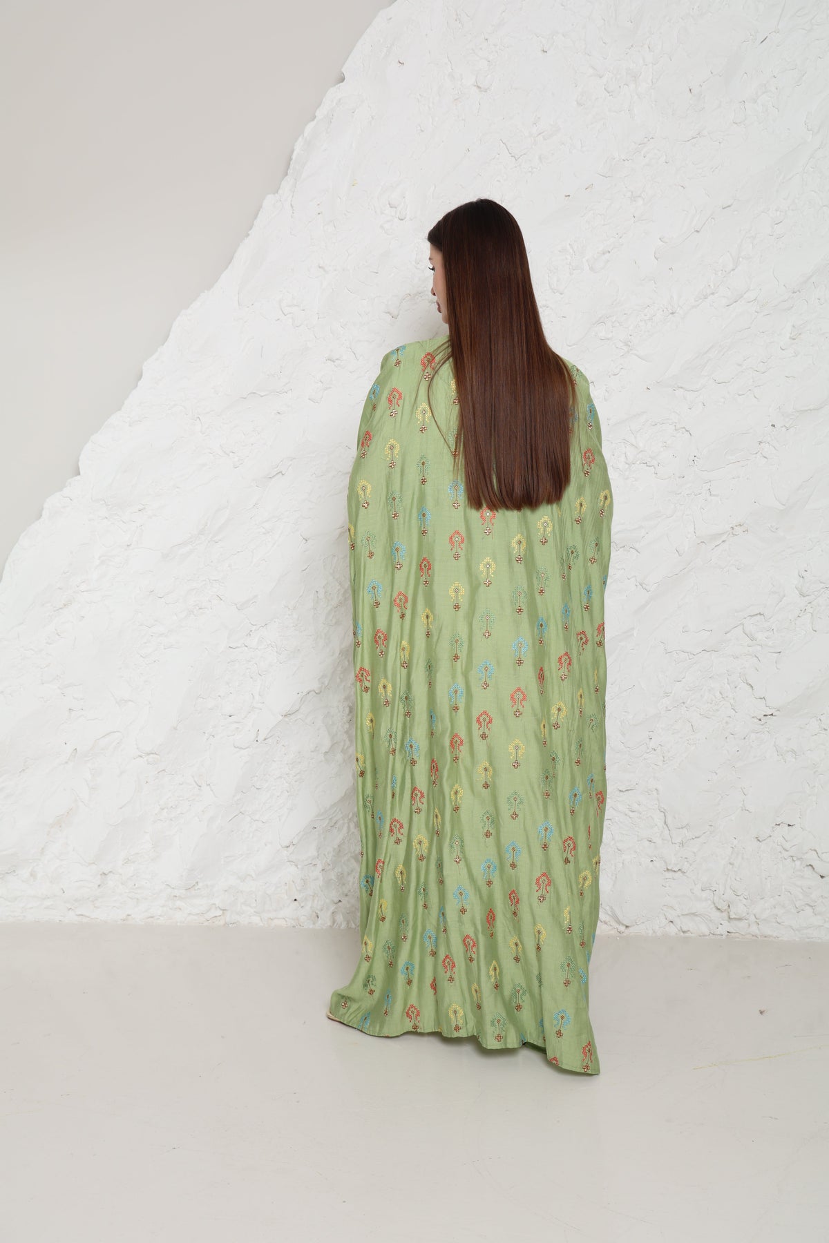Light Green Embroidered Linen Abaya