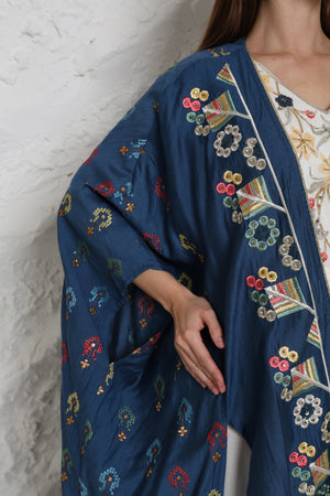 Navy Linen Abaya with Side Slits