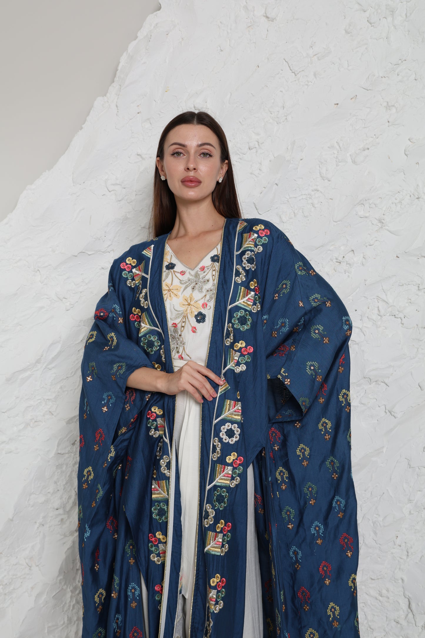 Navy Linen Abaya with Side Slits