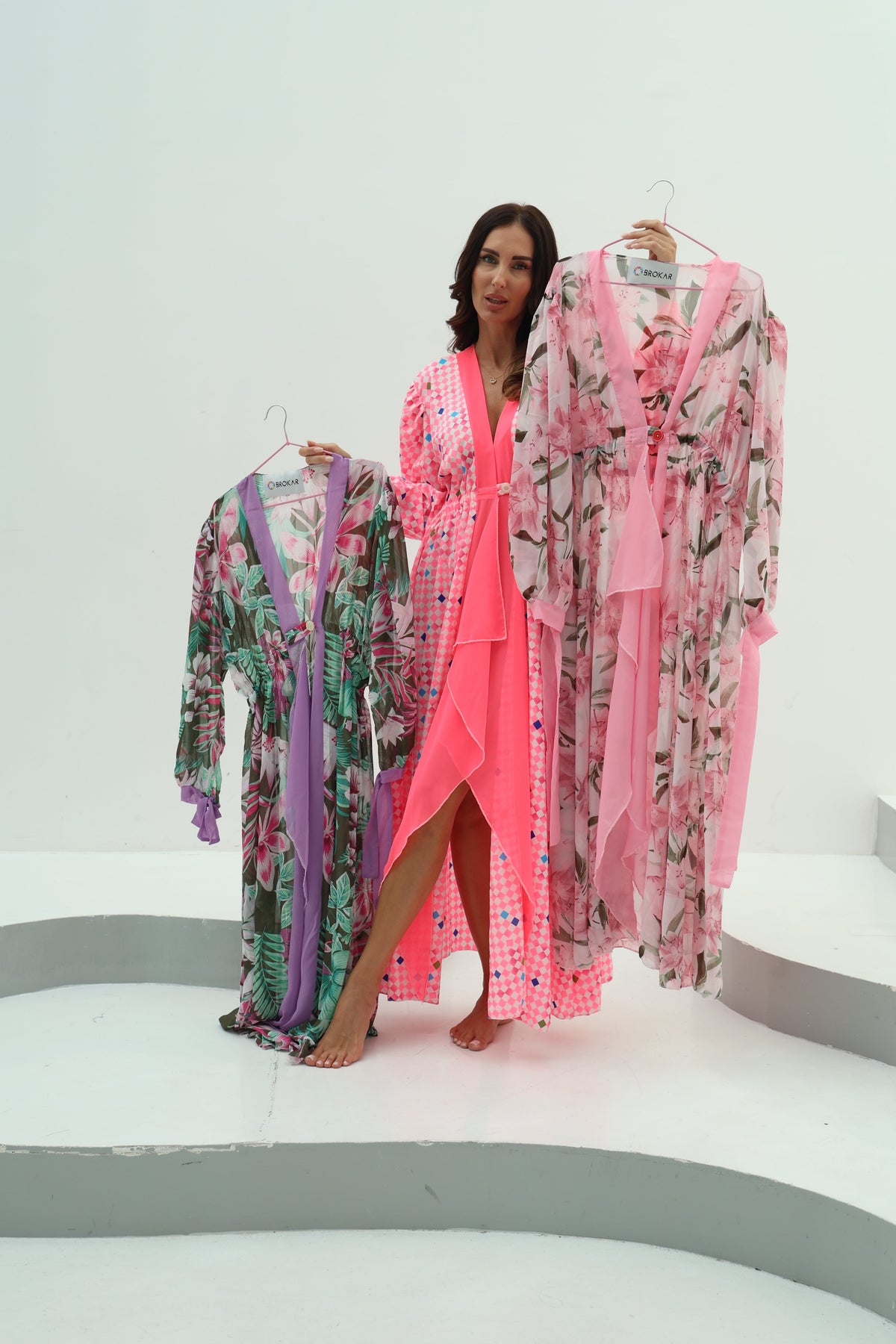 Vibrant Pink Geometric Belted Beach Cover-Up