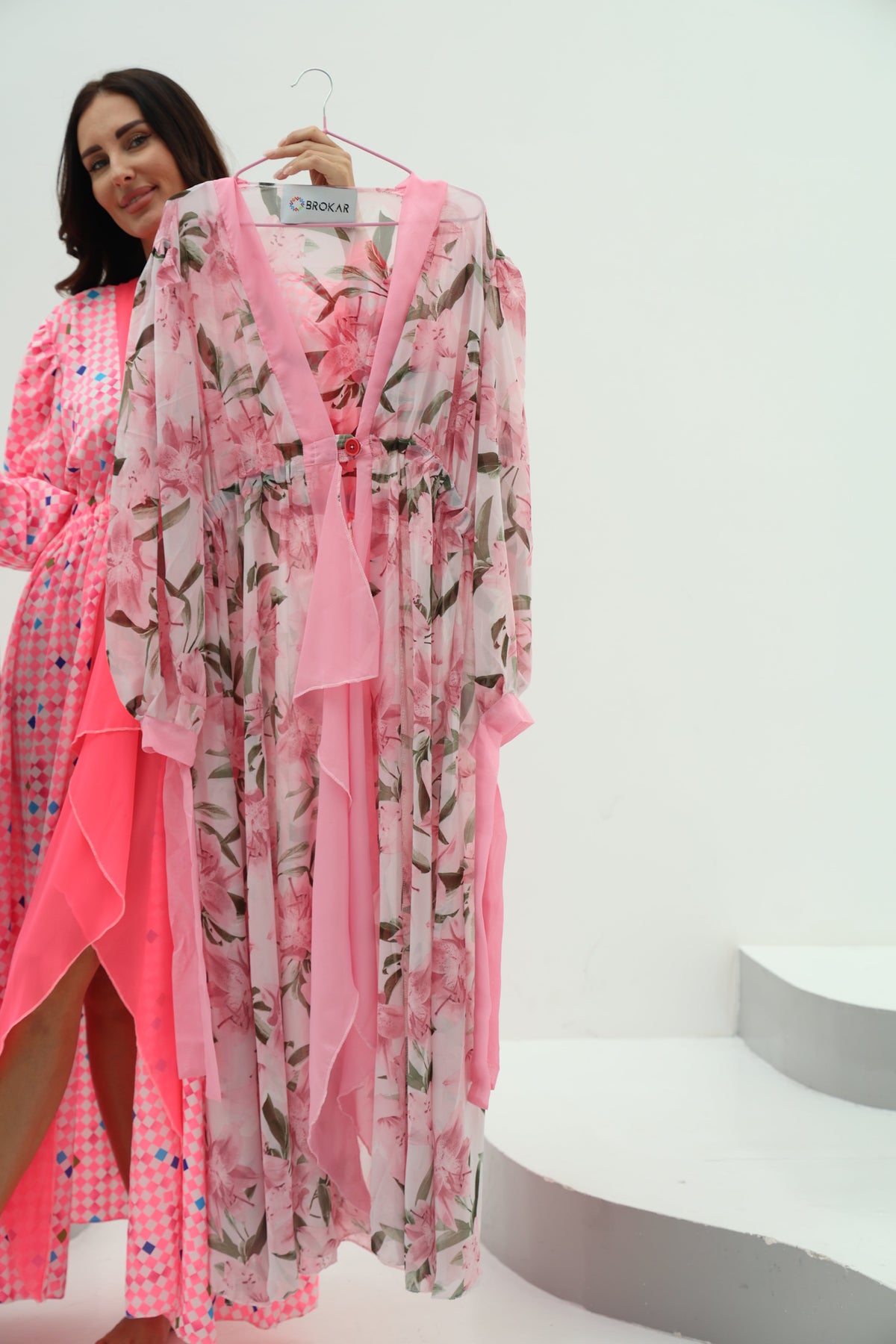 Vibrant Pink Geometric Belted Beach Cover-Up