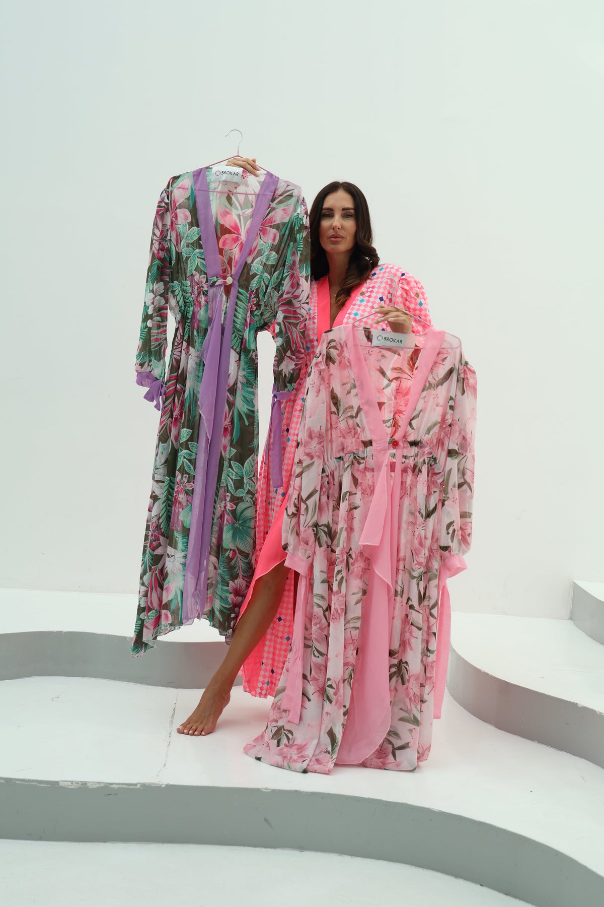 Vibrant Pink Geometric Belted Beach Cover-Up