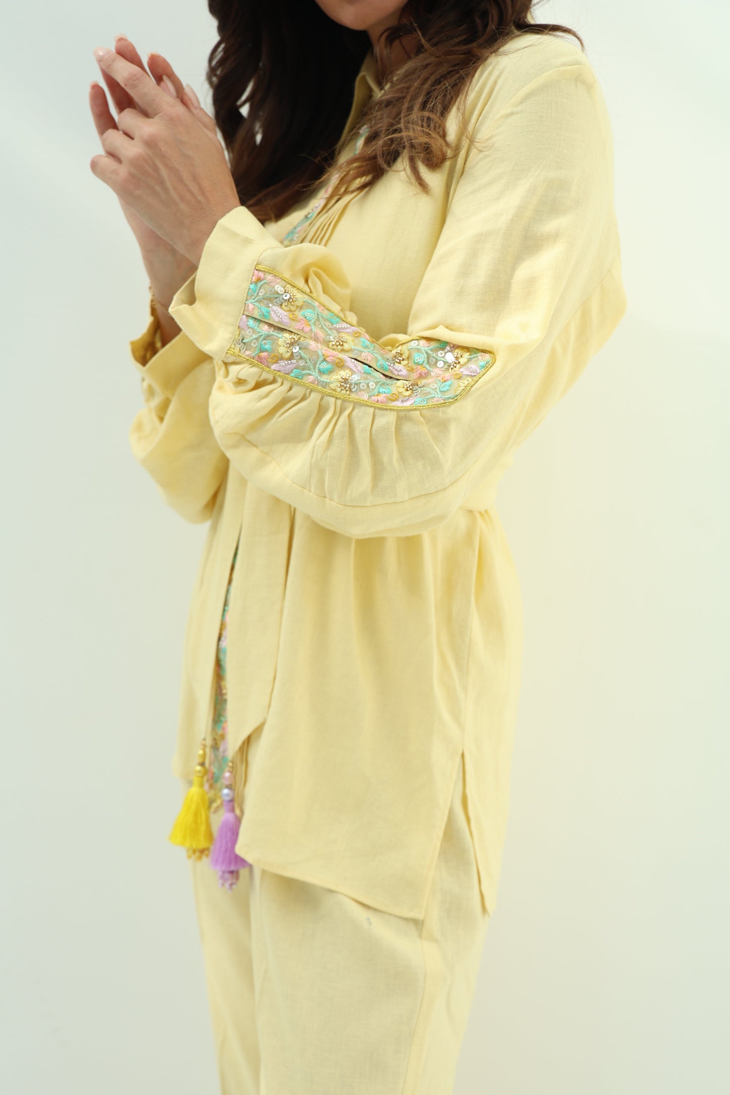 Yellow Linen Casual Wear
