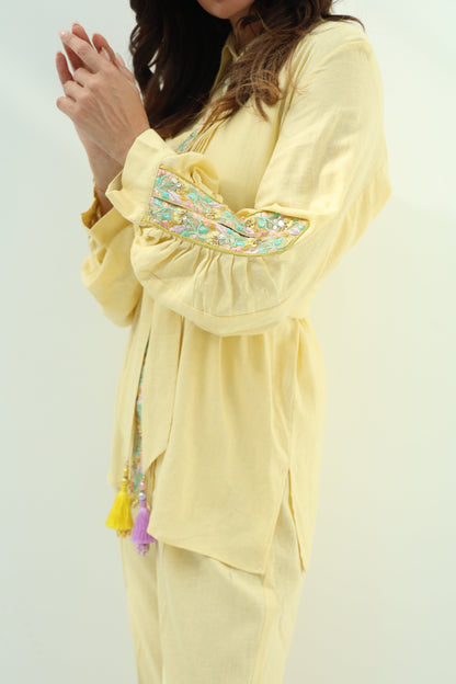 Yellow Linen Casual Wear
