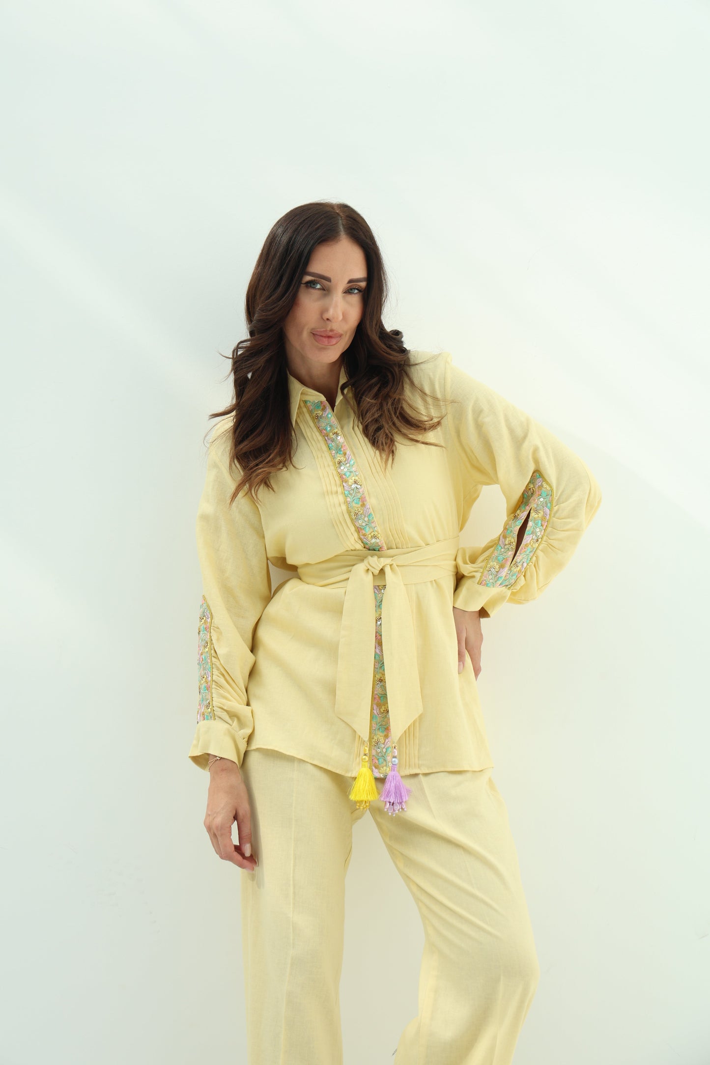 Yellow Linen Casual Wear