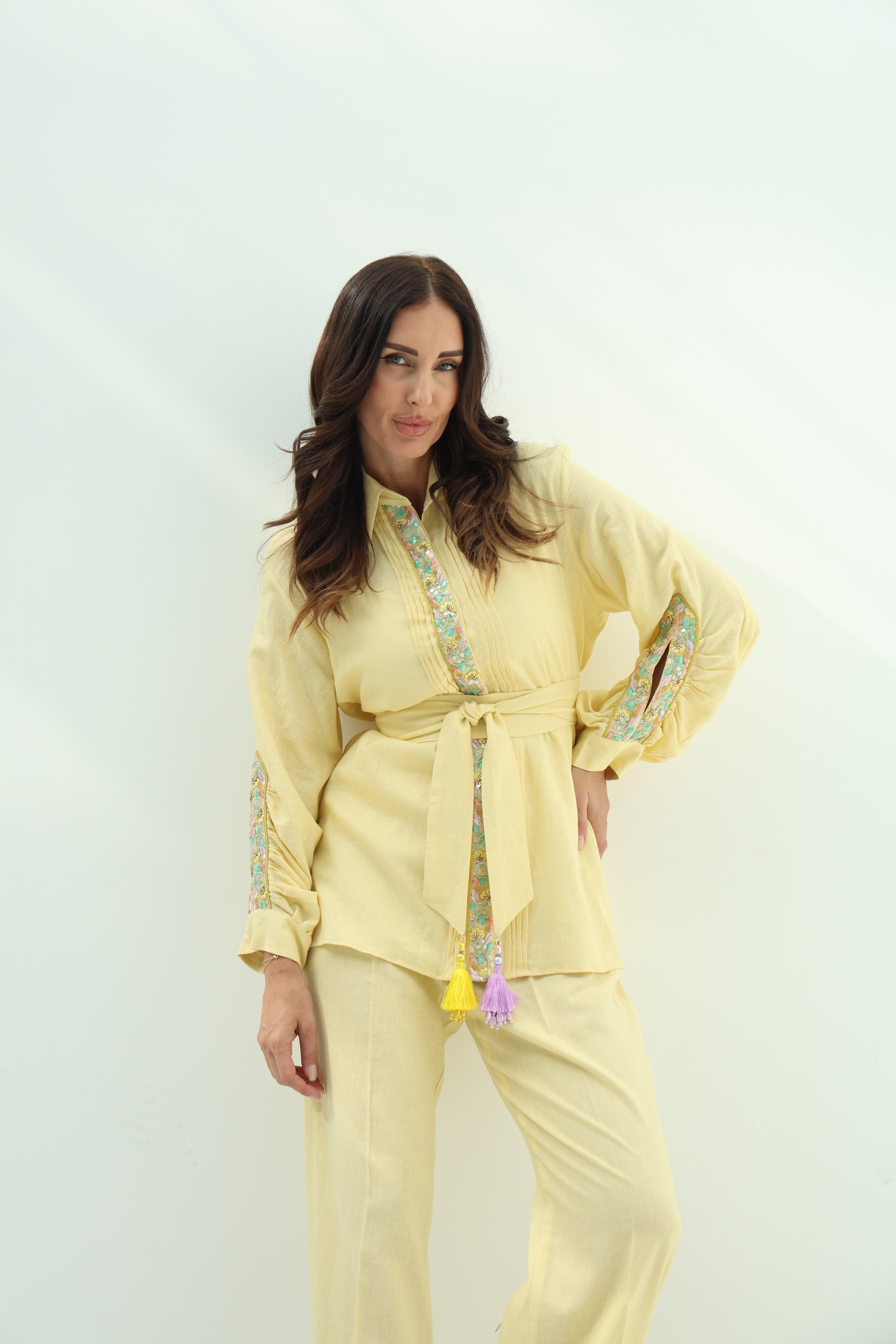 Yellow Linen Casual Wear