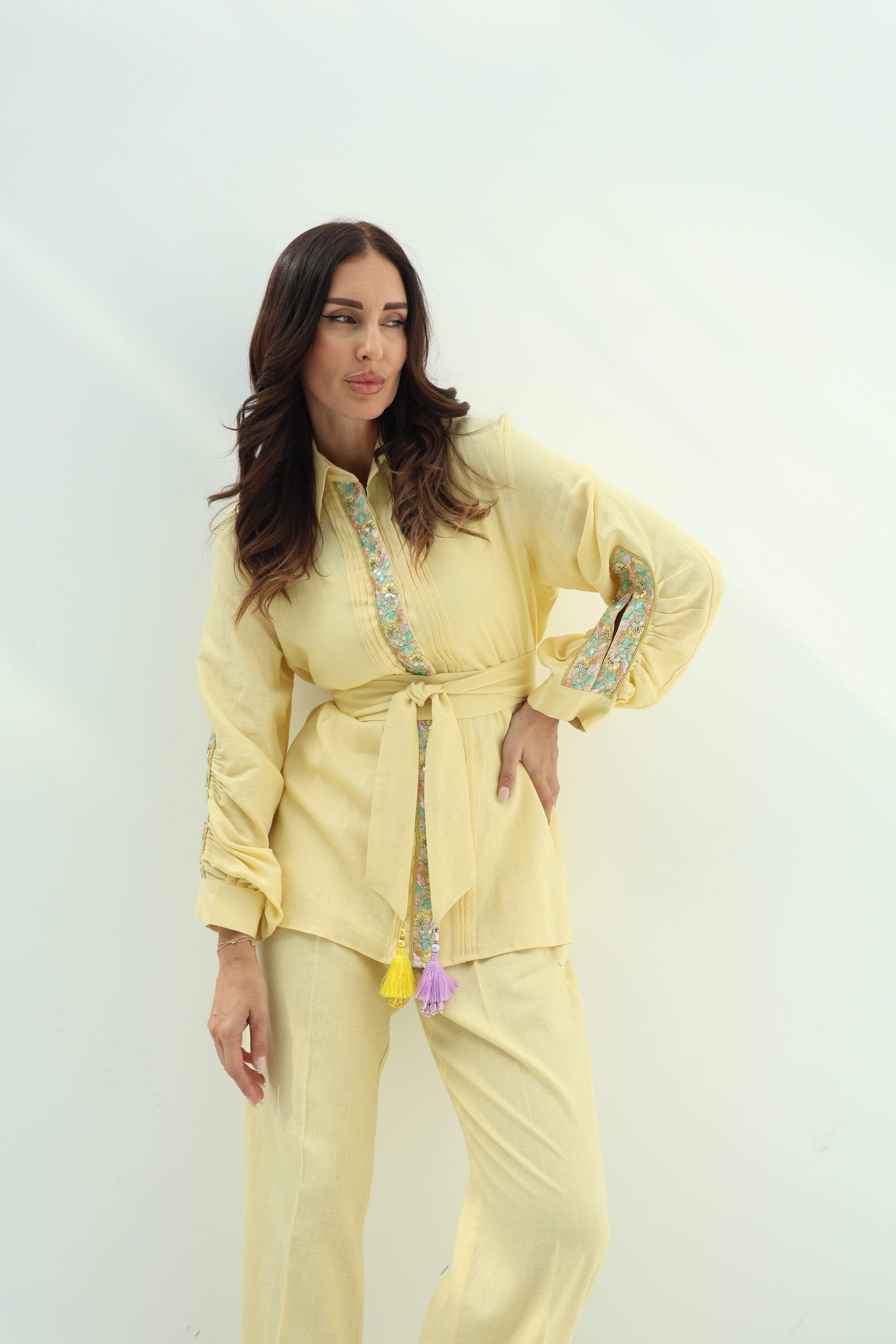 Yellow Linen Casual Wear